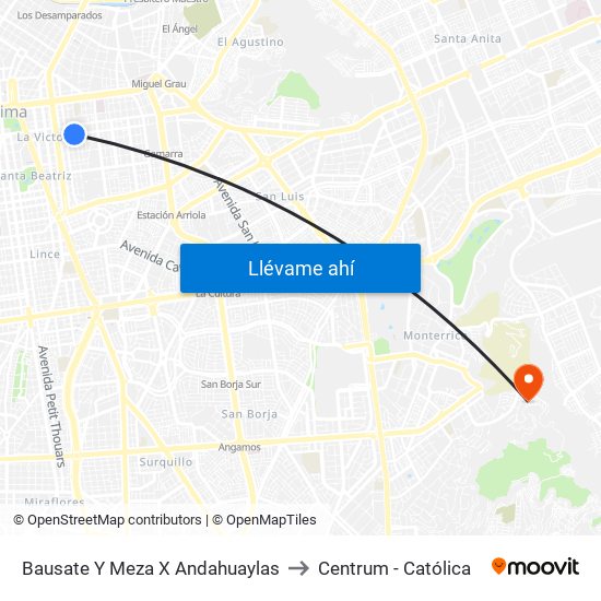 Bausate Y Meza X Andahuaylas to Centrum - Católica map