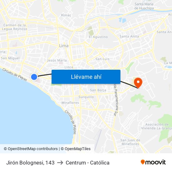 Jirón Bolognesi, 143 to Centrum - Católica map