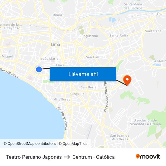 Teatro Peruano Japonés to Centrum - Católica map