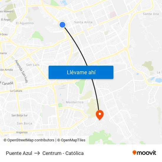 Puente Azul to Centrum - Católica map