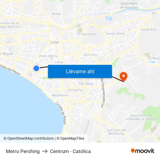 Metro Pershing to Centrum - Católica map