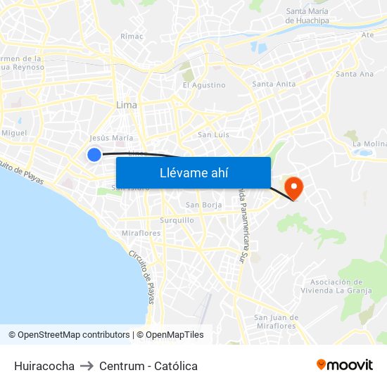 Huiracocha to Centrum - Católica map