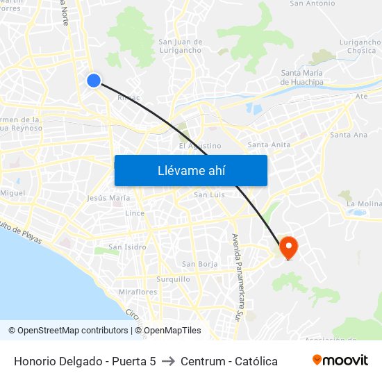 Honorio  Delgado - Puerta 5 to Centrum - Católica map