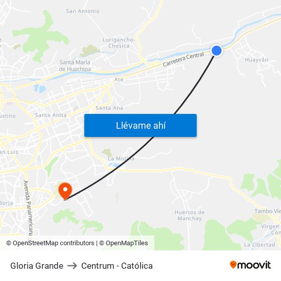 Gloria Grande to Centrum - Católica map