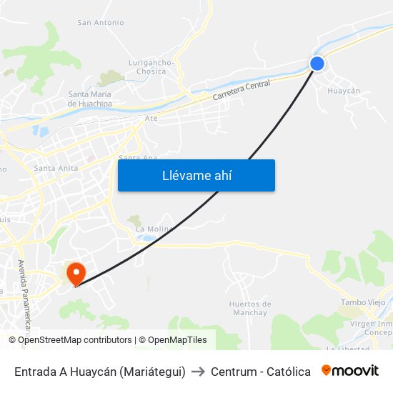 Entrada A Huaycán (Mariátegui) to Centrum - Católica map