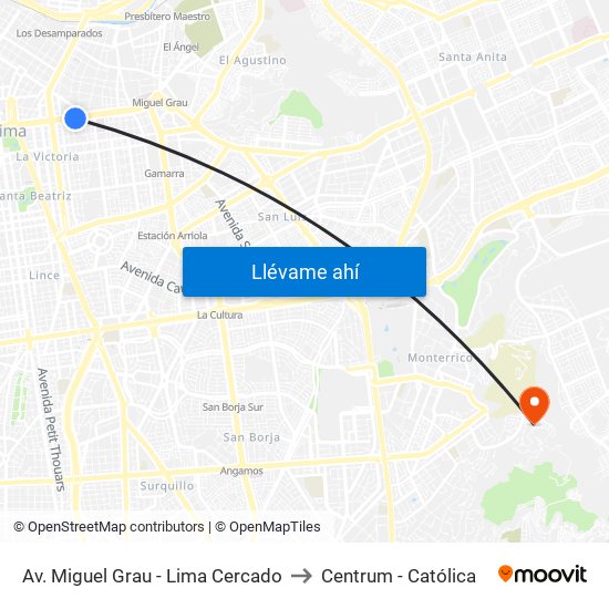 Av. Miguel Grau - Lima Cercado to Centrum - Católica map