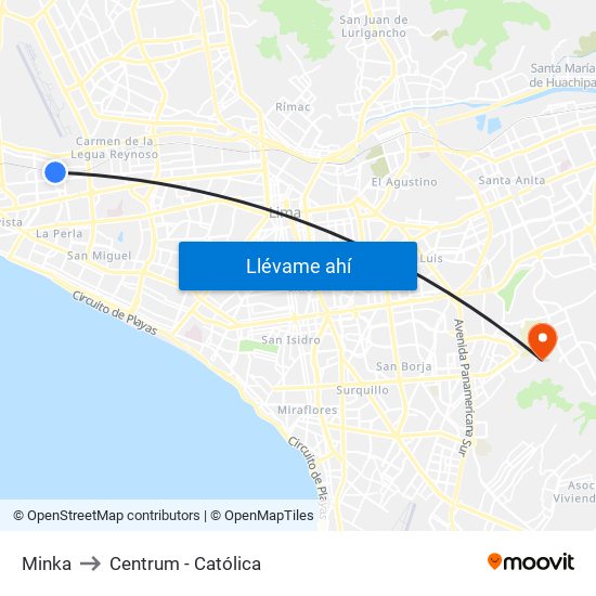 Minka to Centrum - Católica map