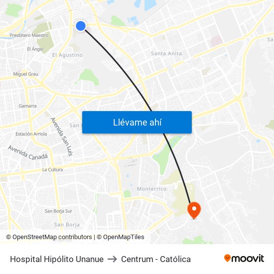 Hospital Hipólito Unanue to Centrum - Católica map