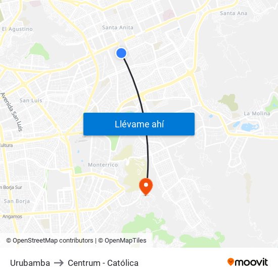 Urubamba to Centrum - Católica map