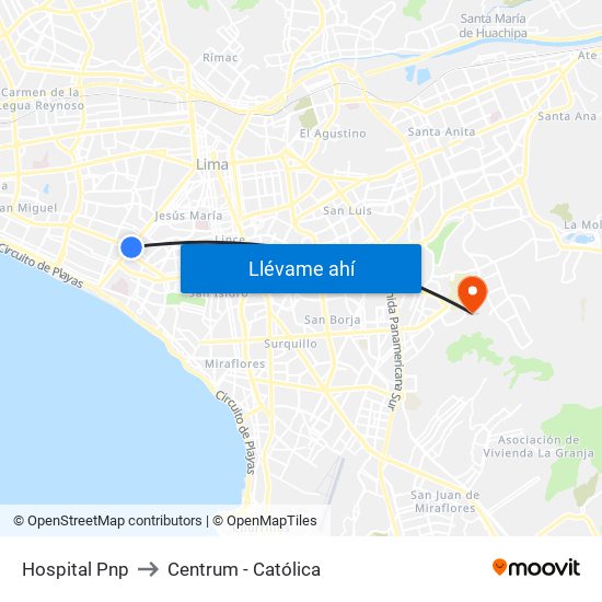 Hospital Pnp to Centrum - Católica map