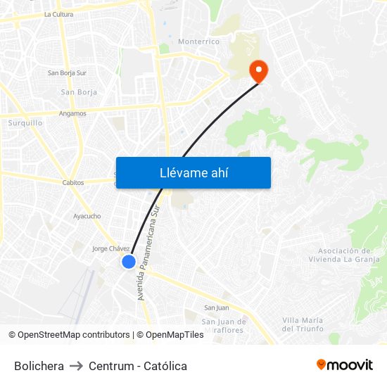Bolichera to Centrum - Católica map
