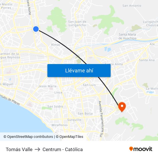 Tomás Valle to Centrum - Católica map