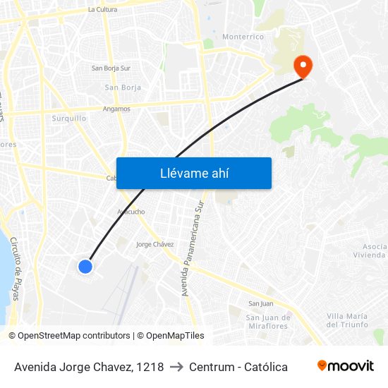 Avenida Jorge Chavez, 1218 to Centrum - Católica map