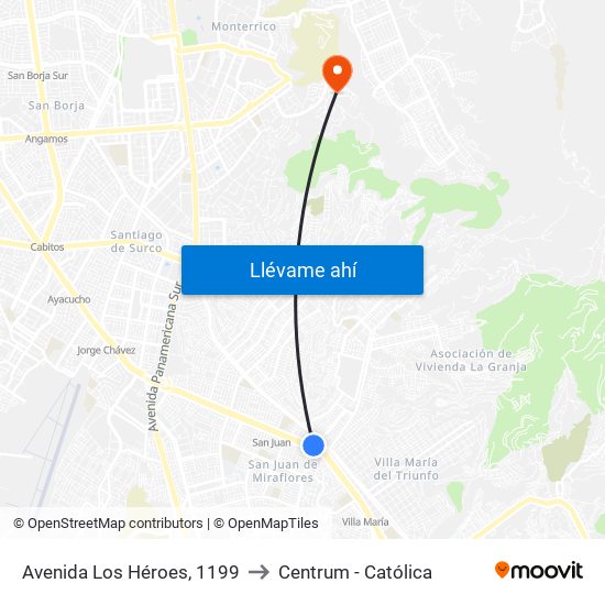 Avenida Los Héroes, 1199 to Centrum - Católica map