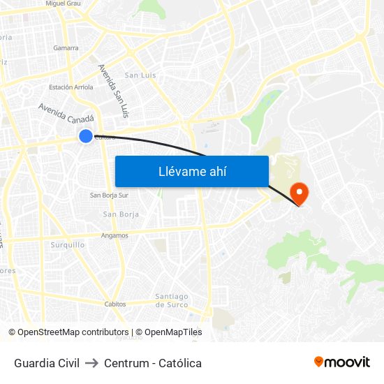 Guardia Civil to Centrum - Católica map