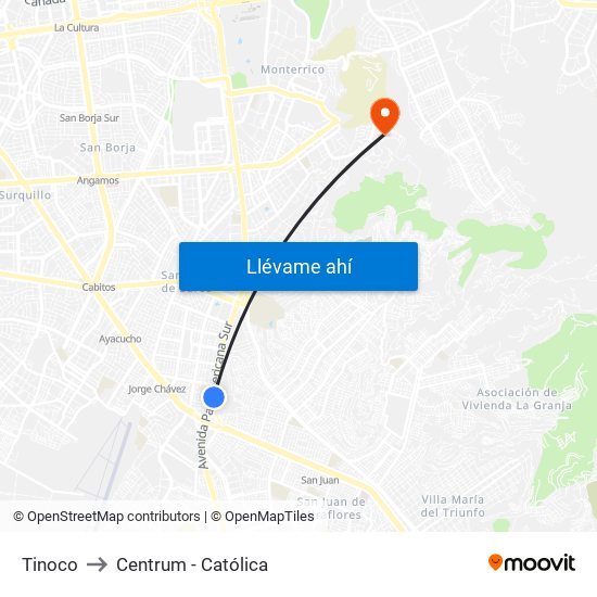 Tinoco to Centrum - Católica map