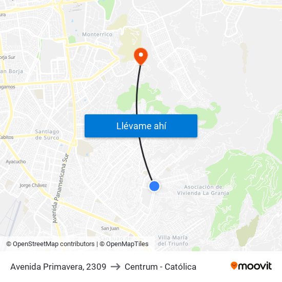 Avenida Primavera, 2309 to Centrum - Católica map