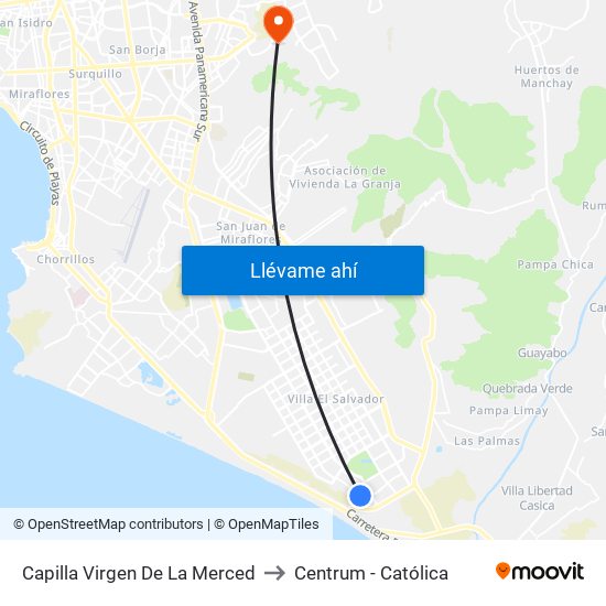 Capilla Virgen De La Merced to Centrum - Católica map