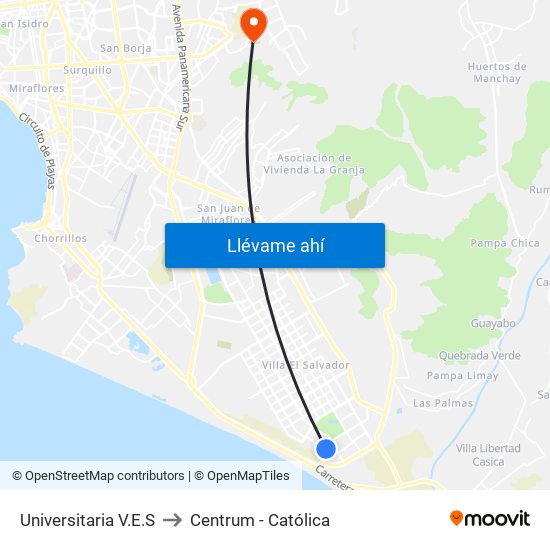 Universitaria V.E.S to Centrum - Católica map