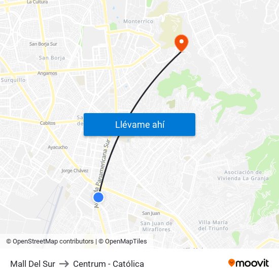 Mall Del Sur to Centrum - Católica map