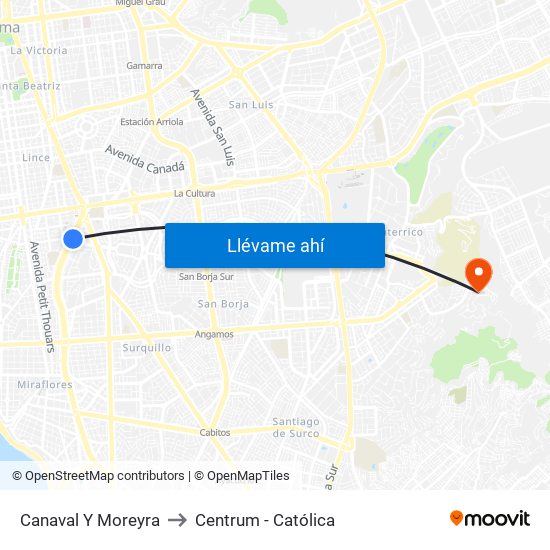 Canaval Y Moreyra to Centrum - Católica map