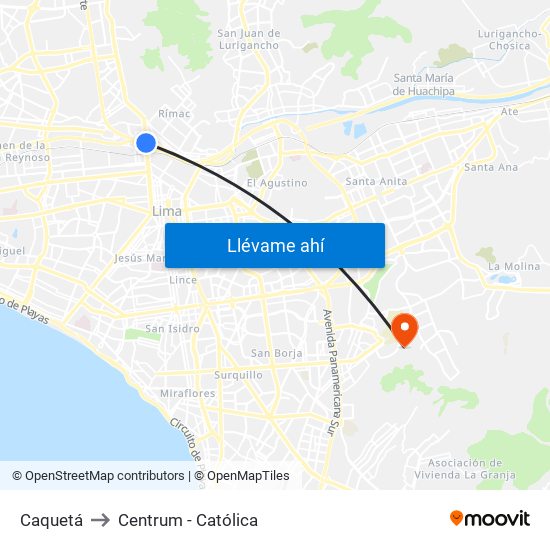 Caquetá to Centrum - Católica map