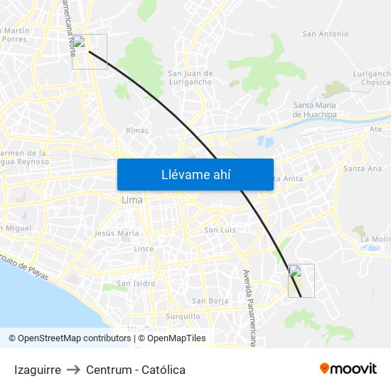 Izaguirre to Centrum - Católica map