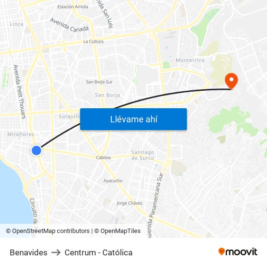 Benavides to Centrum - Católica map