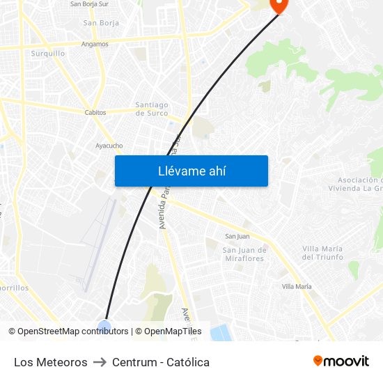 Los Meteoros to Centrum - Católica map
