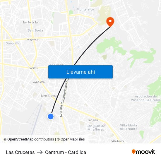 Las Crucetas to Centrum - Católica map