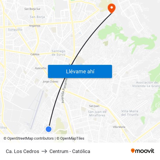 Ca. Los Cedros to Centrum - Católica map