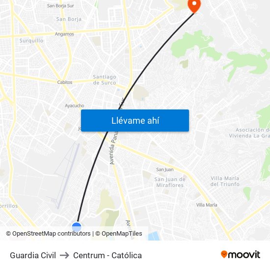 Guardia Civil to Centrum - Católica map
