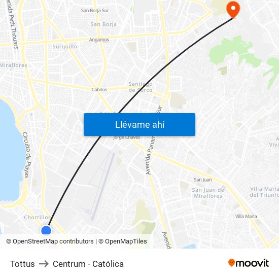 Tottus to Centrum - Católica map