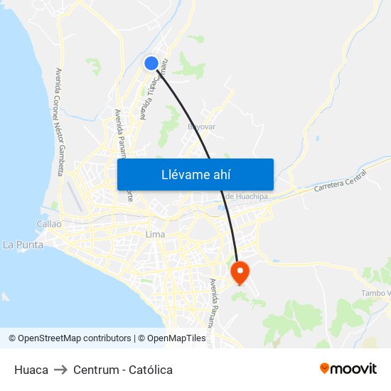 Huaca to Centrum - Católica map