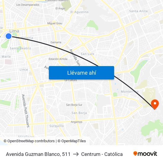 Avenida Guzman Blanco, 511 to Centrum - Católica map