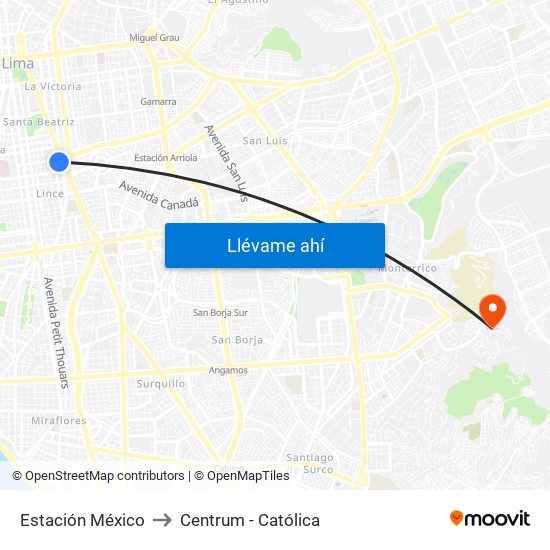 Estación México to Centrum - Católica map