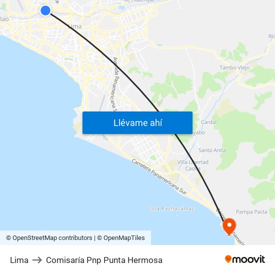 Lima to Comisaría Pnp Punta Hermosa map