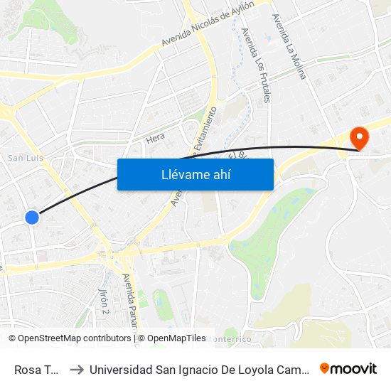 Rosa Toro to Universidad San Ignacio De Loyola Campus 1 map