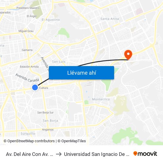 Av. Del Aire Con Av. Javier Prado to Universidad San Ignacio De Loyola Campus 1 map