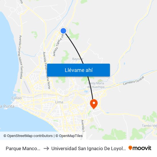 Parque Manco Capac to Universidad San Ignacio De Loyola Campus 1 map