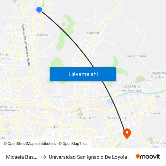Micaela Bastidas to Universidad San Ignacio De Loyola Campus 1 map