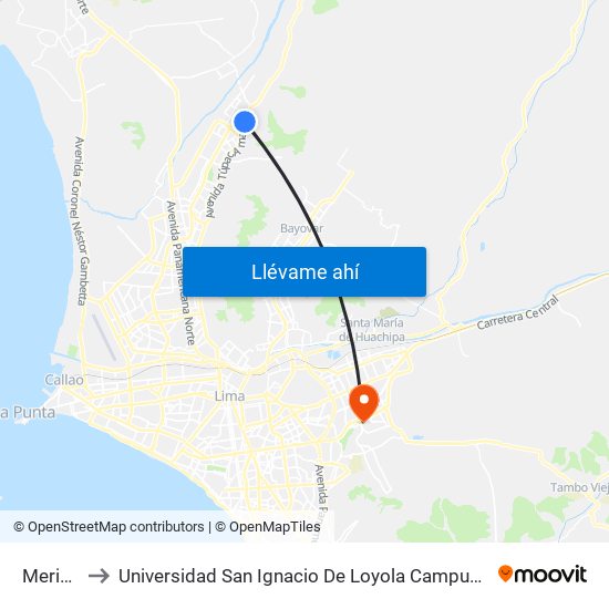 Merino to Universidad San Ignacio De Loyola Campus 1 map