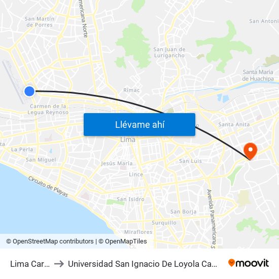 Lima Cargo to Universidad San Ignacio De Loyola Campus 1 map