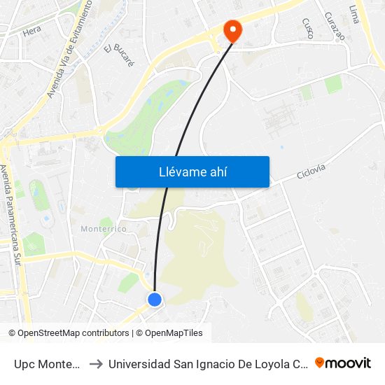 Upc Monterrico to Universidad San Ignacio De Loyola Campus 1 map