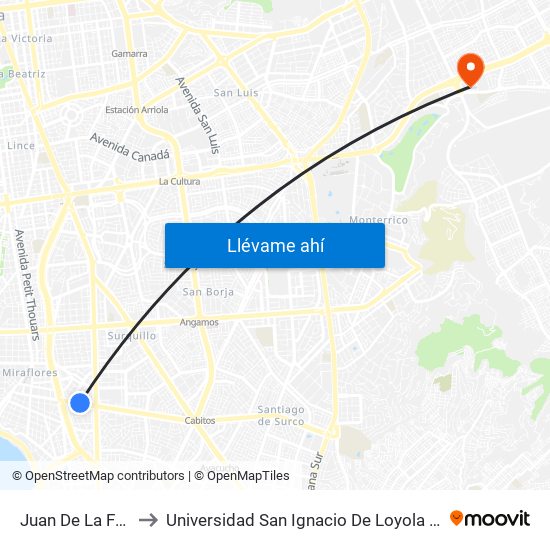 Juan De La Fuente to Universidad San Ignacio De Loyola Campus 1 map