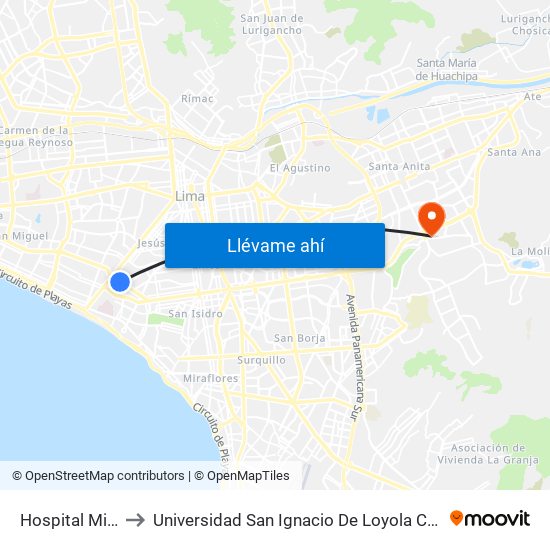 Hospital Militar to Universidad San Ignacio De Loyola Campus 1 map