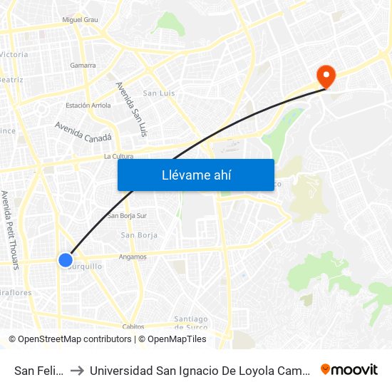 San Felipe to Universidad San Ignacio De Loyola Campus 1 map