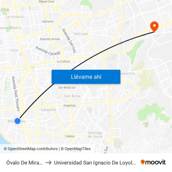Óvalo De Miraflores to Universidad San Ignacio De Loyola Campus 1 map