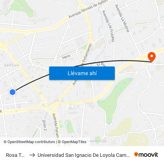 Rosa Toro to Universidad San Ignacio De Loyola Campus 1 map