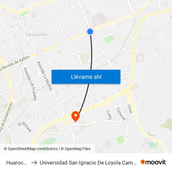 Huarochirí to Universidad San Ignacio De Loyola Campus 1 map